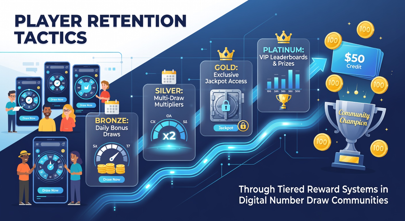Illustration of tiered reward levels in digital number draw platforms showing progression from entry to elite player status