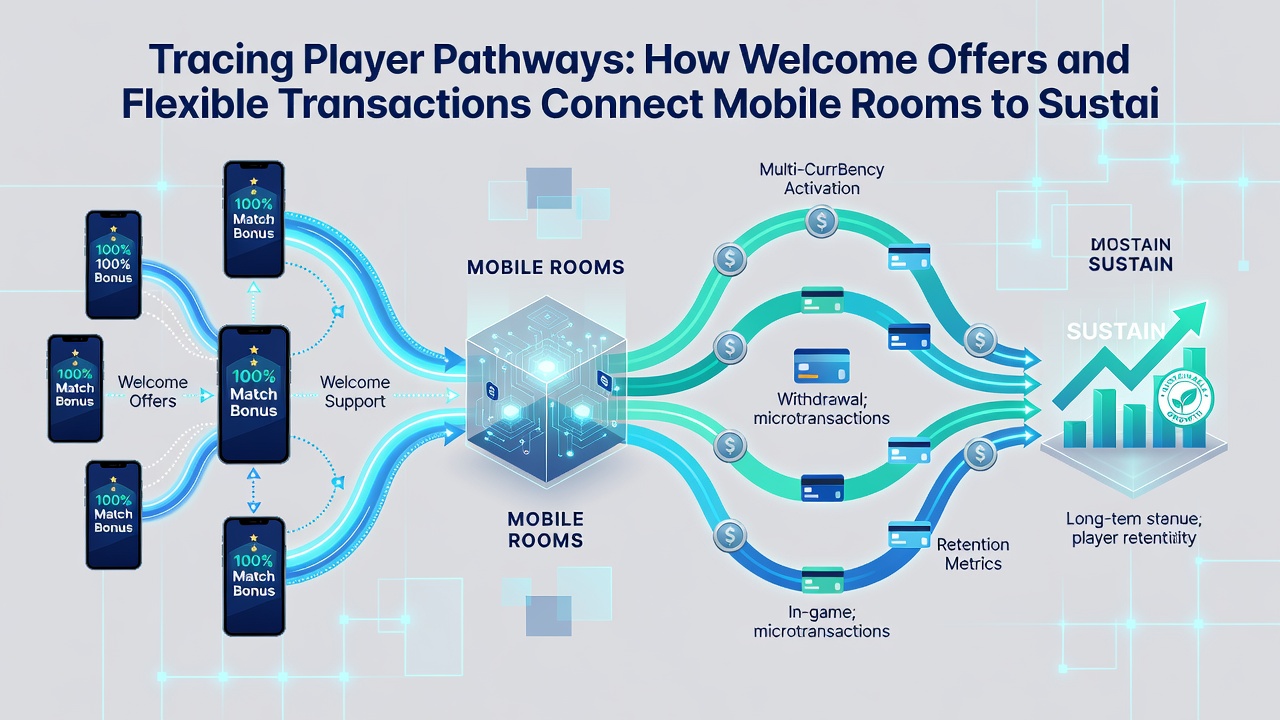 Player progression map illustrating mobile room transitions toward jackpot accumulation stages